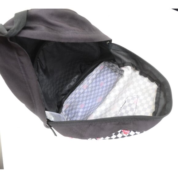 Vans Realm Checkerboard Roses Backpack School Bag Skater Surfer Black White - Picture 8 of 8